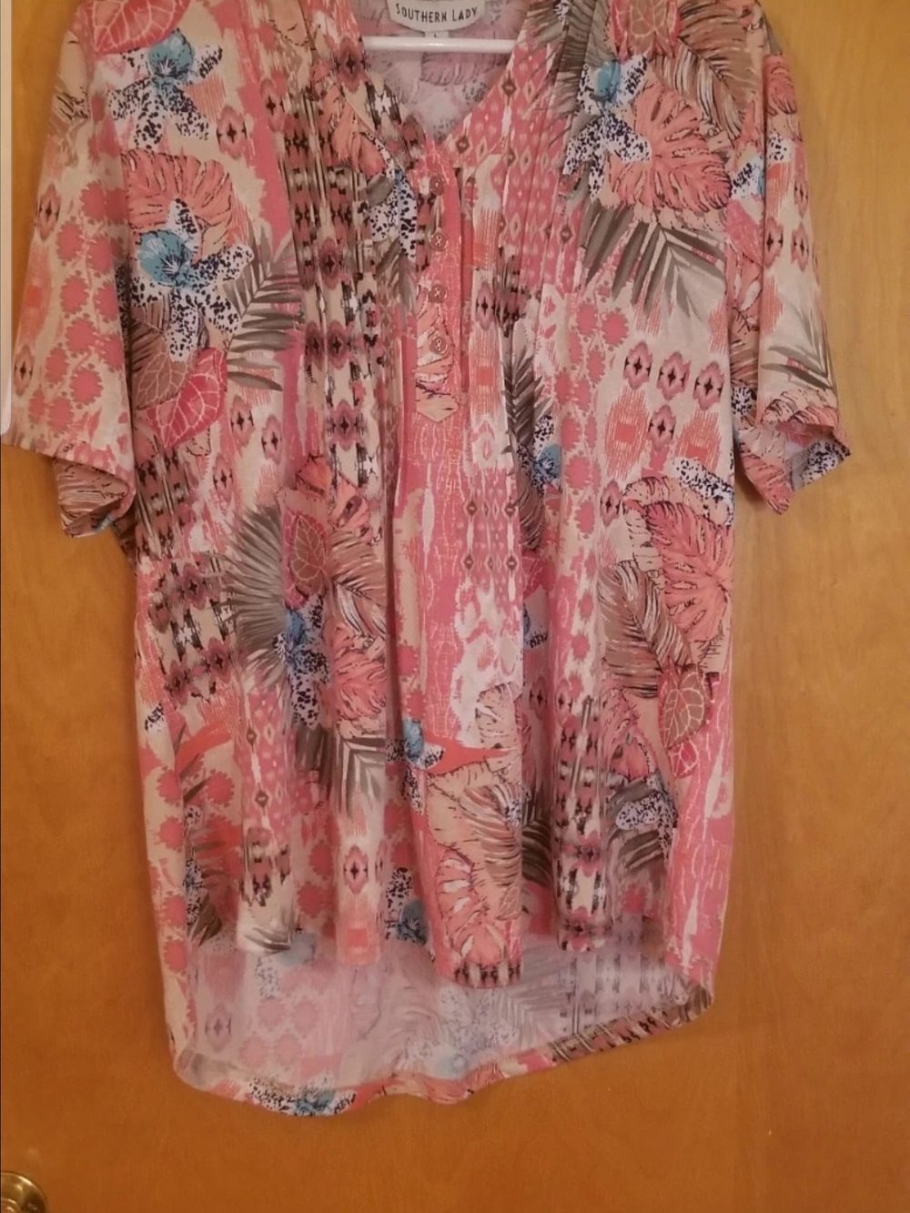 Southern Lady Pleated Printed Floral Tunic Type Blouse Womens Size Large